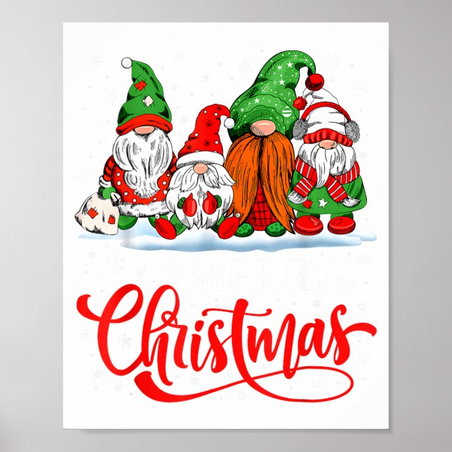 Poster Cute Gnomes Merry Christmas Light Family Gnome Xma (Frente)