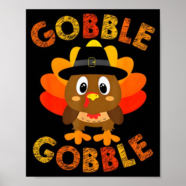 Poster Cute Gobble Gobble Turkey Lgrim Little Boys Thanks (Frente)