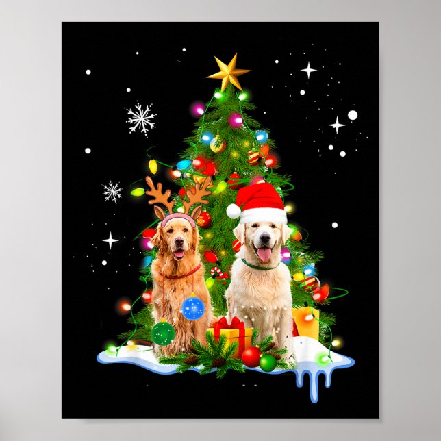Poster Cute Golden Retriever Christmas Tree  (Frente)
