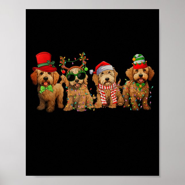 Poster Cute Goldendoodle Dogs Christmas Lights Golden Doo (Frente)