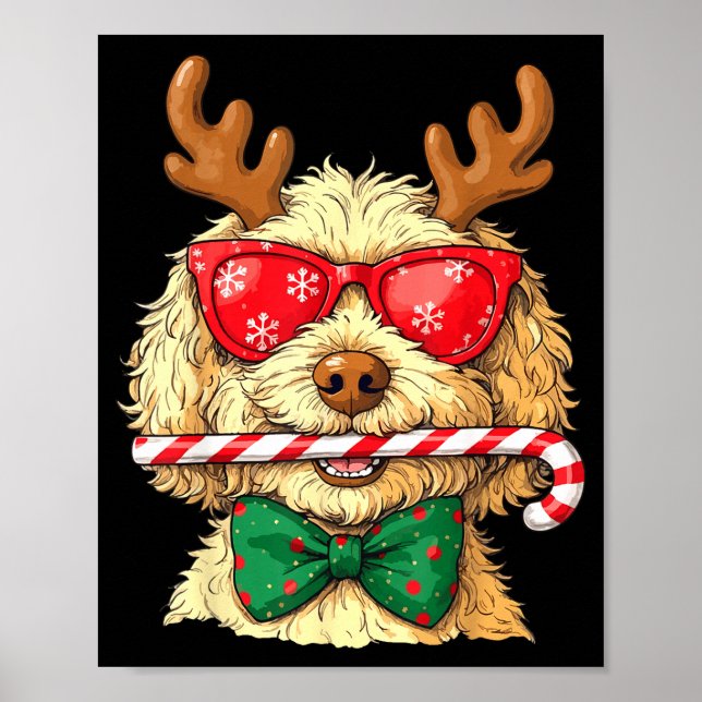 Poster Cute Goldendoodle Dogs Christmas Lights Golden Doo (Frente)