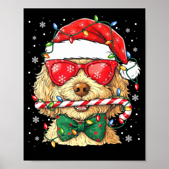 Poster Cute Goldendoodle Santa Hat Xmas Lights Goldendood (Frente)