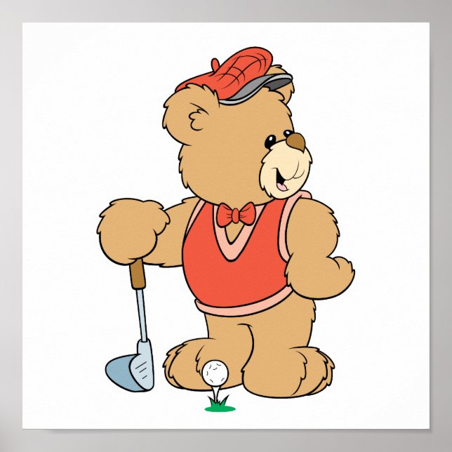 Pôster Cute Golfing Golfer Bear (Frente)