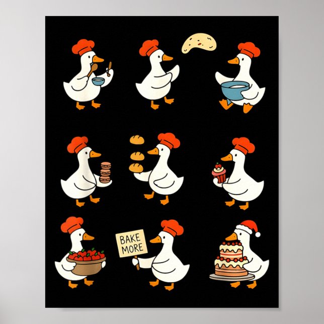 Poster Cute Goose Baking Funny Baker Goose Chef Pastry Ba (Frente)
