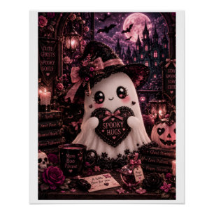 Pôster Cute Gótico Rosa Fantasma Halloween Assustador Abr