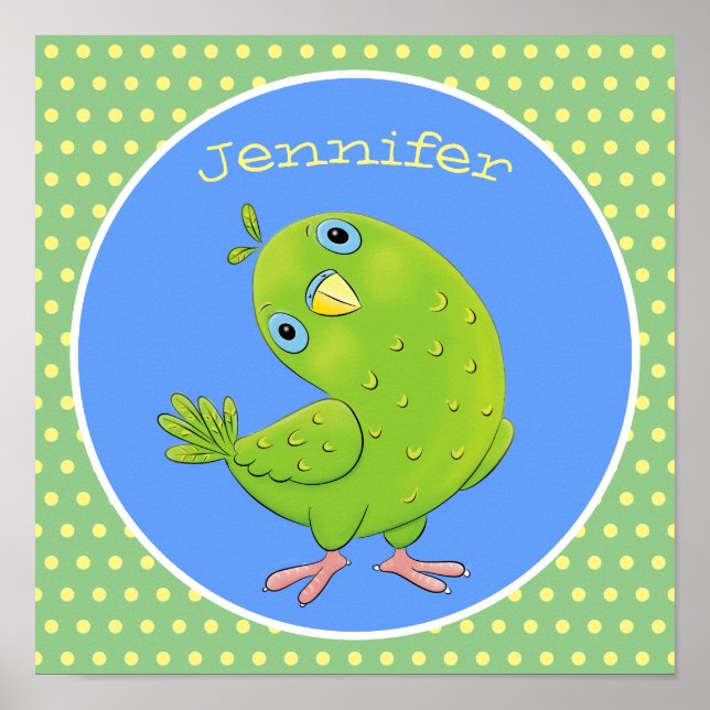 Poster Cute green curious parakeet cartoon illustration (Frente)