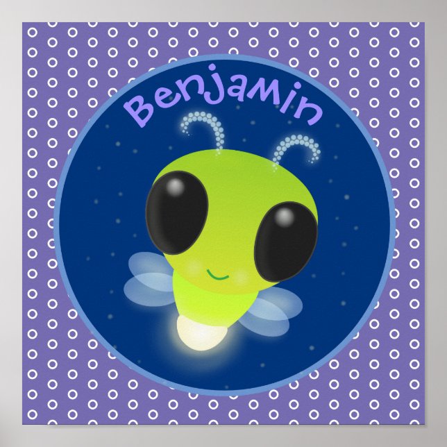 Poster Cute green glow bug firefly cartoon illustration (Frente)