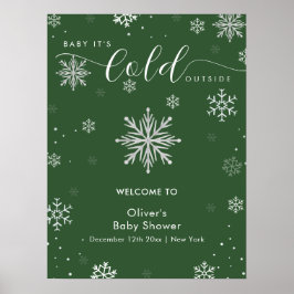 Poster Cute Green Magical Snowflake Baby Shower Welcome 