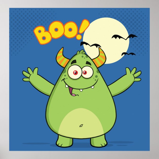 Poster Cute Green Monster Halloween Boo (Frente)