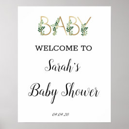 Poster Cute Greenery Slogan Baby Shower Welcome
