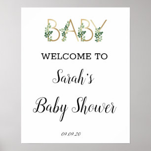 Poster Cute Greenery Slogan Baby Shower Welcome