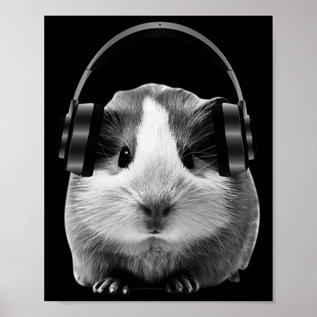 Poster Cute Guiné Pig Ouvindo Dubstep (Frente)