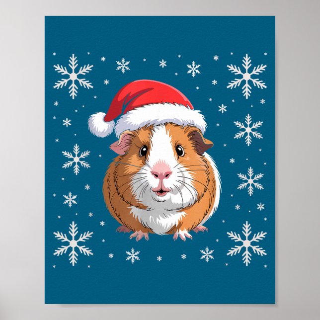 Poster Cute Guinea G Wearing Santa Hat Christmas  (Frente)