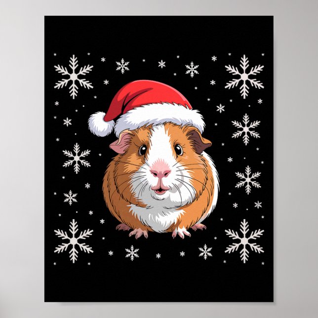 Poster Cute Guinea G Wearing Santa Hat Christmas Premium  (Frente)