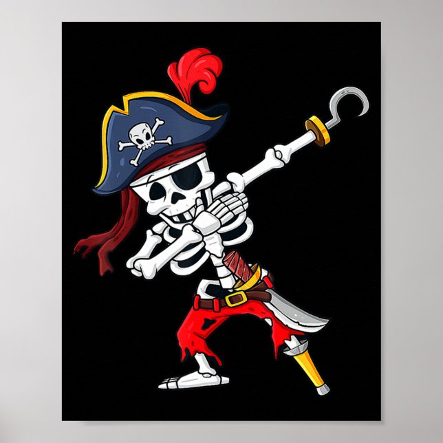 Poster Cute Halloween Dabbing Pirate Skeleton Fun  (Frente)