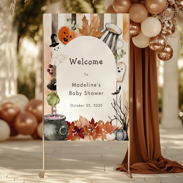 Poster Cute Halloween Ghost Pumpkin Baby Shower Welcome (Criador carregado)