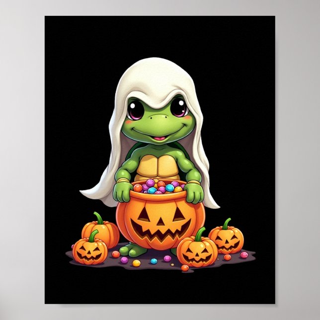 Poster Cute Halloween Turtle Ghost with Candy (1) (Frente)
