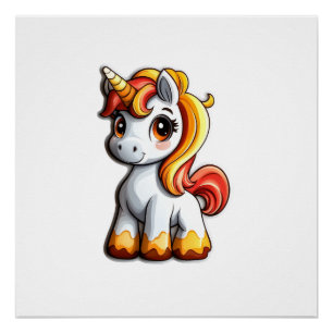 Pôster Cute Halloween Unicórnio Candy Corn Chifre Mágico