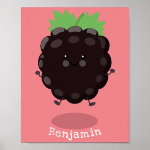 Poster Cute happy blackberry purple cartoon illustration