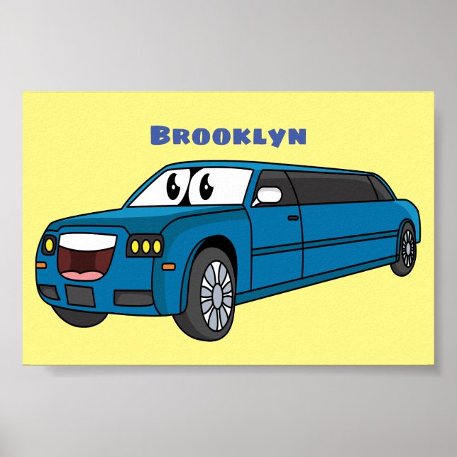 Poster Cute happy blue Limousine cartoon car  (Frente)