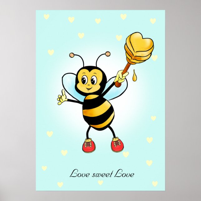 Poster Cute Happy Bumble Bee & Honeycomb with Hearts Post (Frente)
