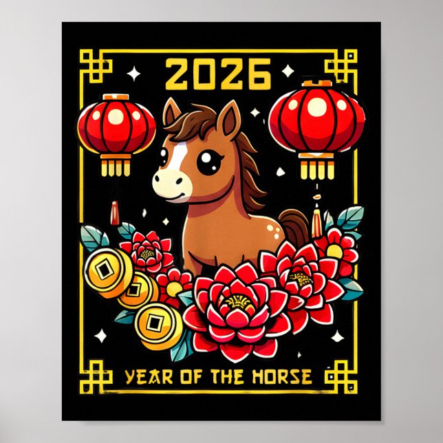 Poster Cute Happy Chinese New Year Of The Hourse 2026 Lun (Frente)