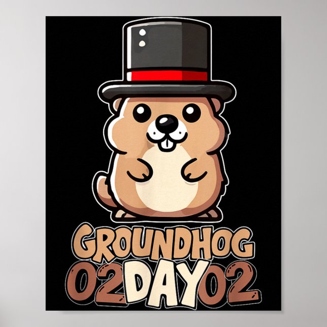 Poster Cute Happy Groundhog Day February 2nd Phils Holida (Frente)