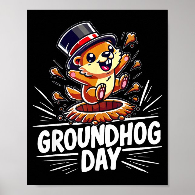 Poster Cute Happy Groundhog Day February 2nd Phils Holida (Frente)
