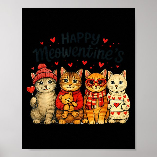 Poster Cute Happy Meowentines Valentine Cats Love Men Wom (Frente)