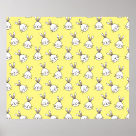 Poster Cute Happy White Easter Bunny Pattern