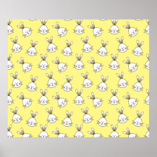 Poster Cute Happy White Easter Bunny Pattern