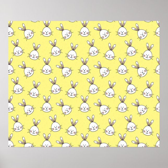 Poster Cute Happy White Easter Bunny Pattern (Frente)