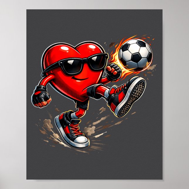 Poster Cute Heart Playing Soccer Valentines Day Soccer Bo (Frente)