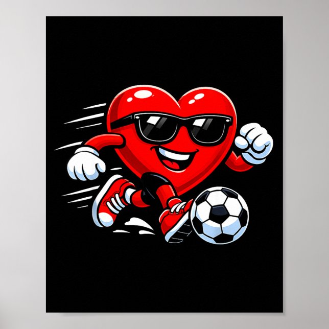 Poster Cute Heart Playing Soccer Valentines Day Soccer Bo (Frente)