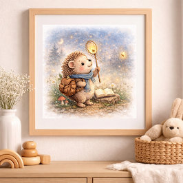 Poster Cute Hedgehog And Firefly Square Kids Nursery