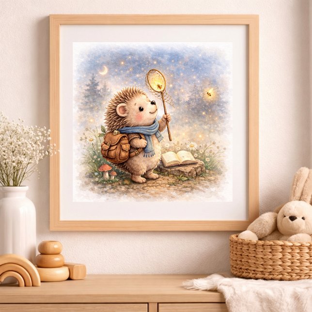 Poster Cute Hedgehog And Firefly Square Kids Nursery (Criador carregado)