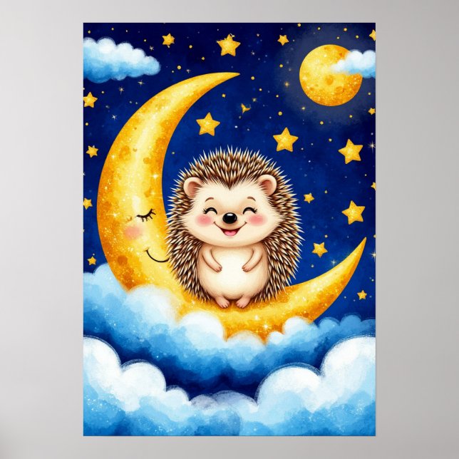 Poster Cute Hedgehog Golden Crescent Moon 🌙  (Frente)