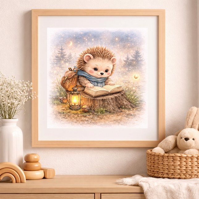 Poster Cute Hedgehog Reading A Book Kids Nursery (Criador carregado)