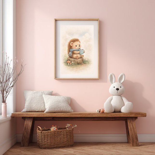 Poster Cute Hedgehog with Mug Neutral Kids Room (Criador carregado)