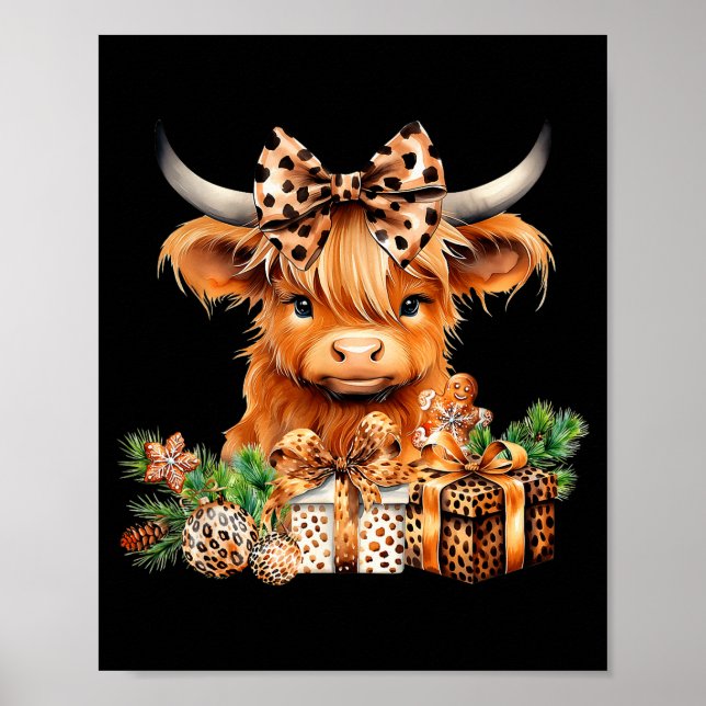 Poster Cute Highland Cow Christmas Santa Highland Cow Lov (Frente)
