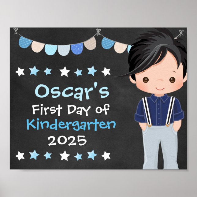 Poster Cute Hip School Boy First Day School Chalkboard (Frente)