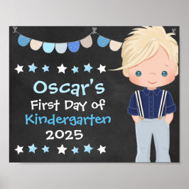 Poster Cute Hip School Boy First Day School Chalkboard