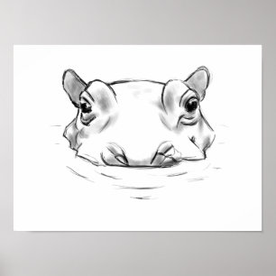 Poster Cute hippo drawing
