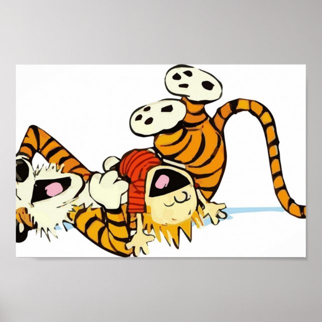 Poster Cute Hobbes Laughing on the Ground Artwork Tshirts (Frente)