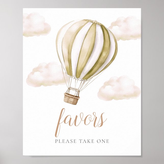 Poster Cute Hot Air Balloon Baby Shower Favors Sign (Frente)