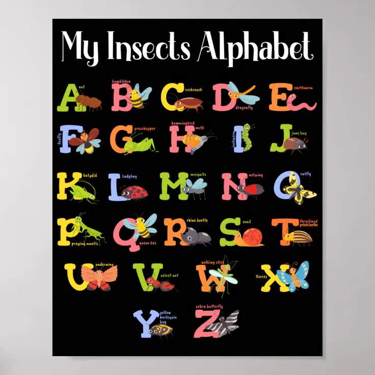 Poster Cute Insects ABCs Learning Kids Alphabet | Zazzle.com.br