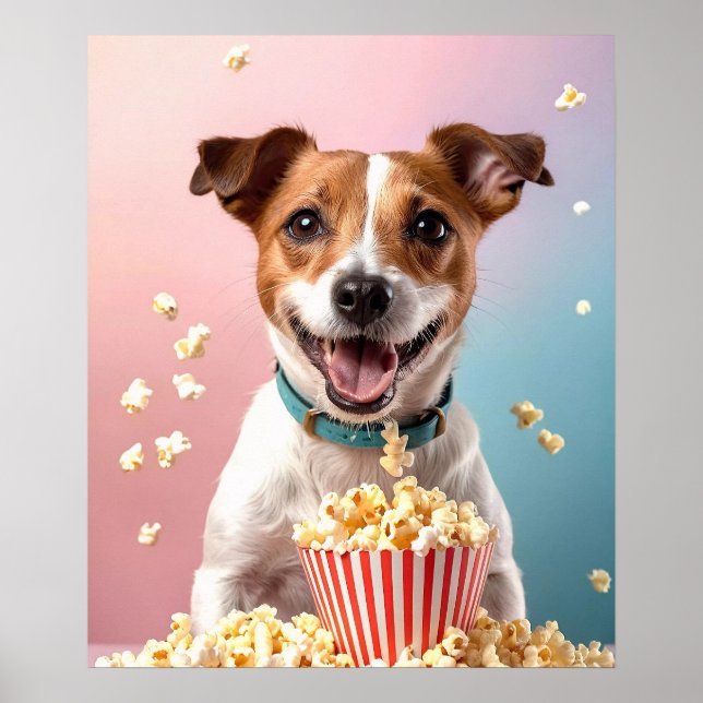 Poster Cute Jack Russell Terrier Com Pipoca (Frente)