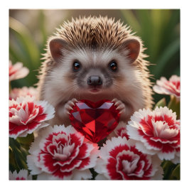 Pôster Cute January Hedgehog with Garnet Heart
