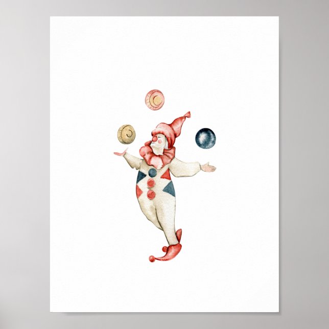 Poster Cute Juggling Circus Clown Carnival Nursery (Frente)