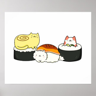 Poster Cute Kawaii Cat-lifornia Sushi Roll